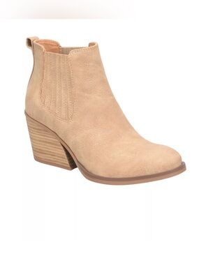 Kork-Ease Tan Suede-Look Chelsea Ankle Boot with Stacked Heel.